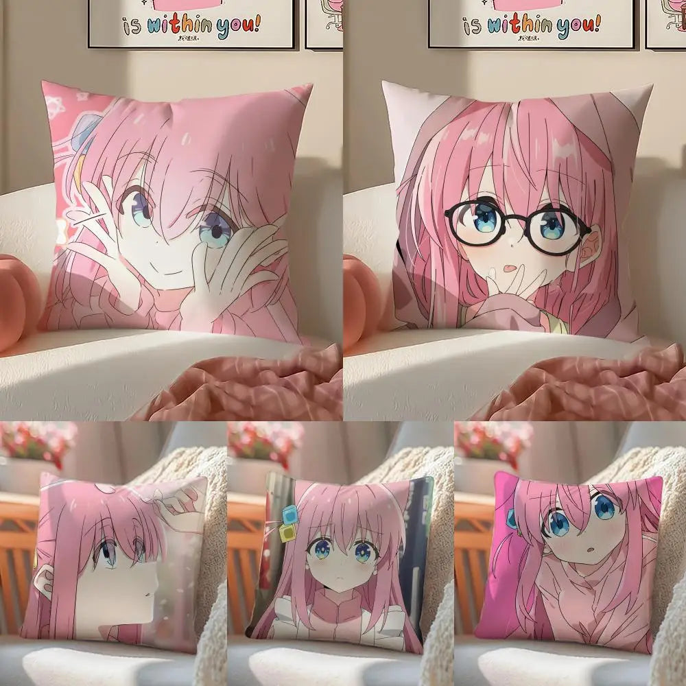 Anime B-Bocchi The Rock Cartoon Pillow Case Pattern Printed Pillowcase for Living Room Sofa Cushion Cover & Bedroom Decor