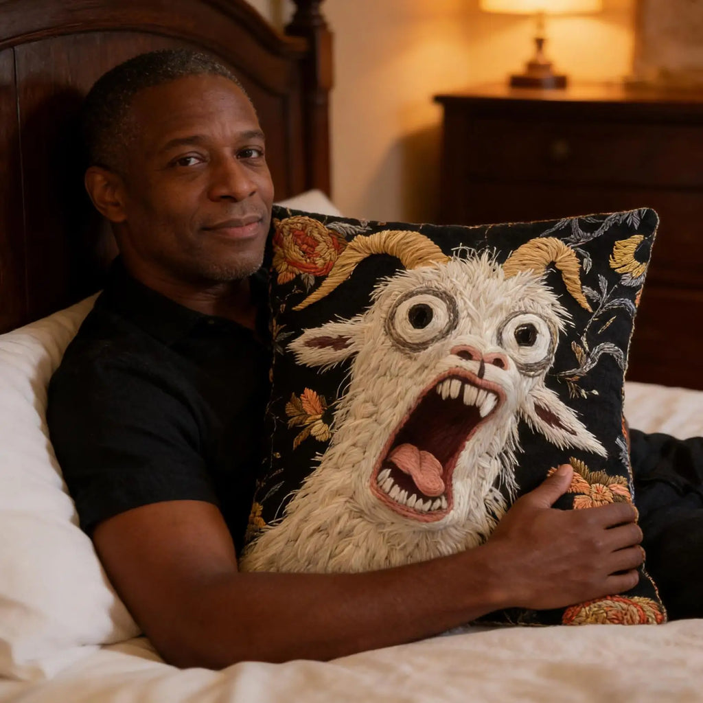 Screaming Goat Embroidered Style Printed Pillow Cover Short Plush Polyester Cushion Case Funny Animal Pillowcase Home Decor
